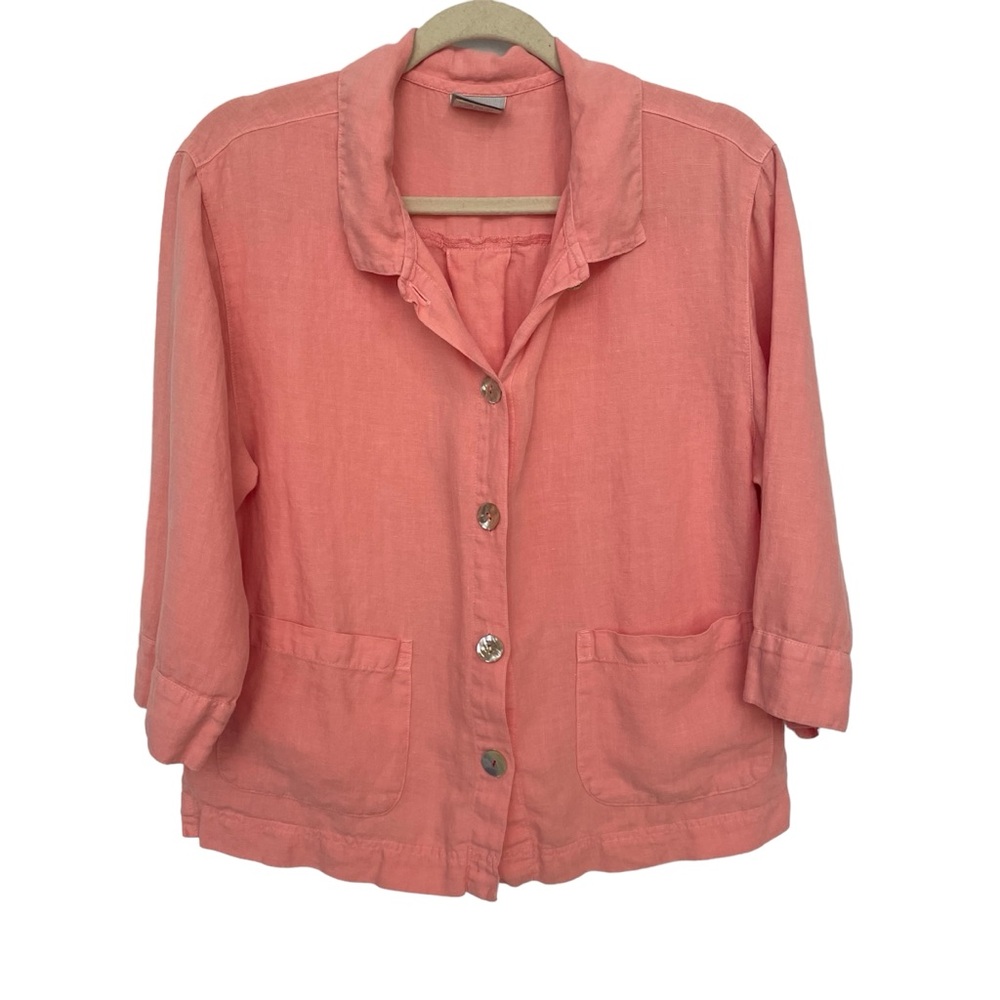 Two Star Dog Orange Pink Lagenlook 100% Linen 3/4 Jacket/ Topper